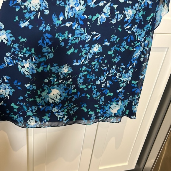 Jacques Vert Collection Blue Floral Chiffon Midi Cocktail Dress Size 10 - Picture 12 of 17